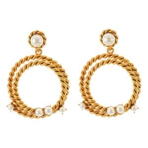 Oscar de la Renta Gold Rope & Pearl Statement Earrings